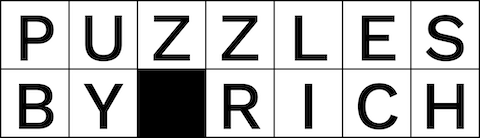 7x2 crossword grid spelling out PUZZLES in row 1 and and BY RICH in row 2