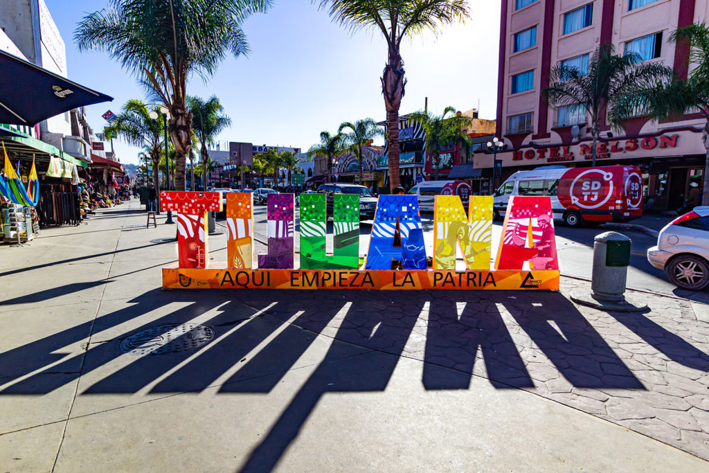 Brightly-colored letters spell out Tijuana in red, orange, purple, green, blue, yellow and red